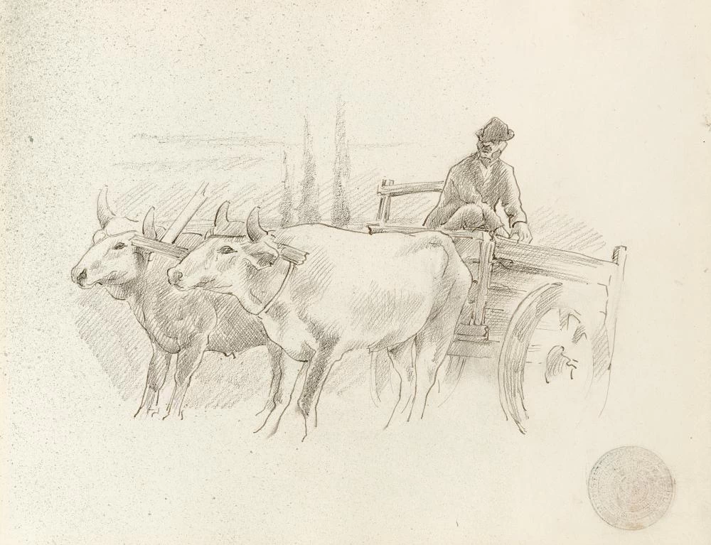 Studio di carro con buoi da album - attribuito